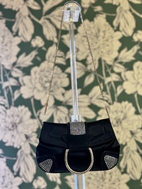 Dolce & Gabbana Black Crystal Satin Clutch with Crystal Ring EUC